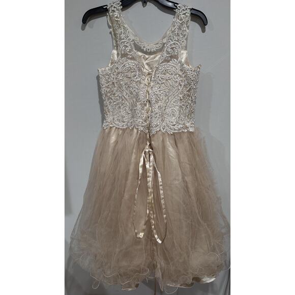 Angels Garment Dress Girls 16 Champagne Beaded Tulle Lace Corset Back - Picture 3 of 6